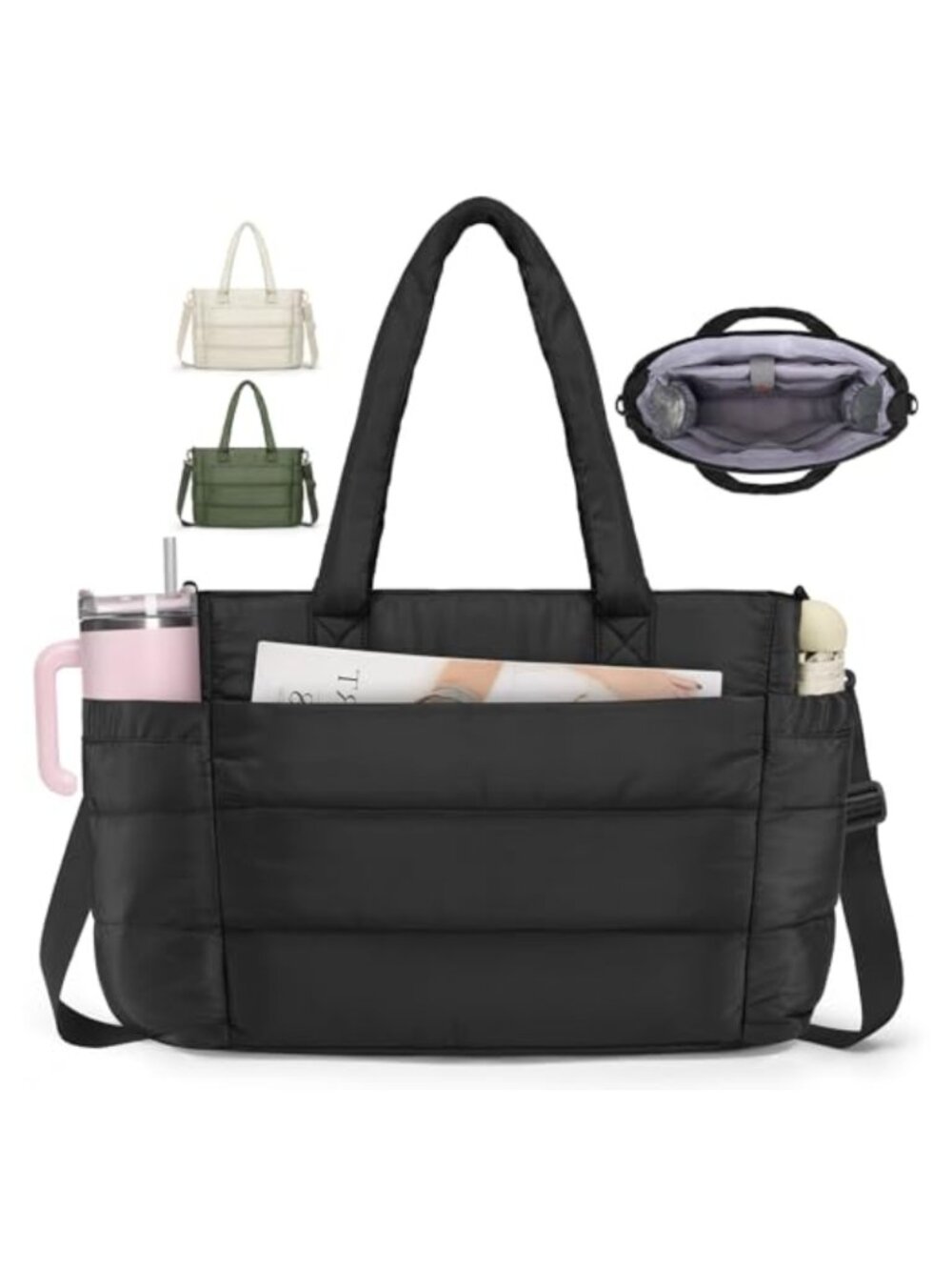 Puffer Tote Bag 15.6" Laptop Compartment Lightweight Travel Tote